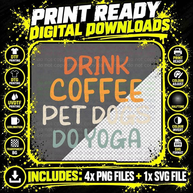 Coffee & Yoga Lovers T-Shirt, Pet Dog Lover Apparel Png SVG Digital Bundle