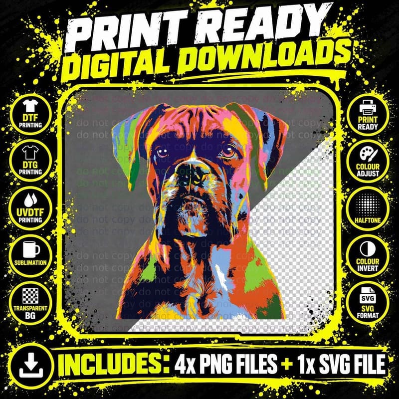 Colorful Boxer Dog - Dog Breeder Animal Whisperer Puppy Png SVG Digital Bundle