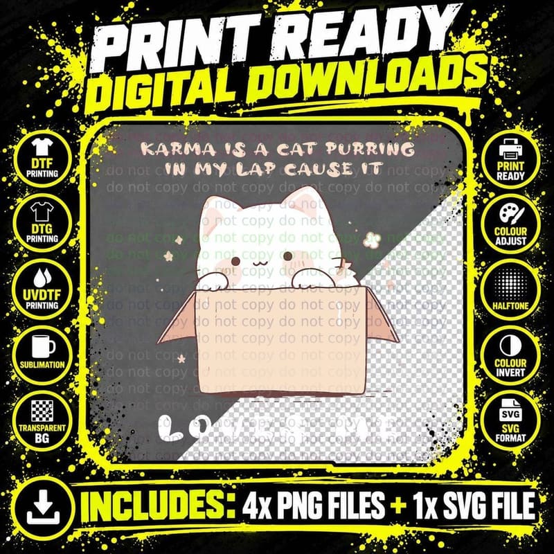 Colorful Cute Cat Purring and Karma Lover Cat Kids Png SVG Digital Bundle