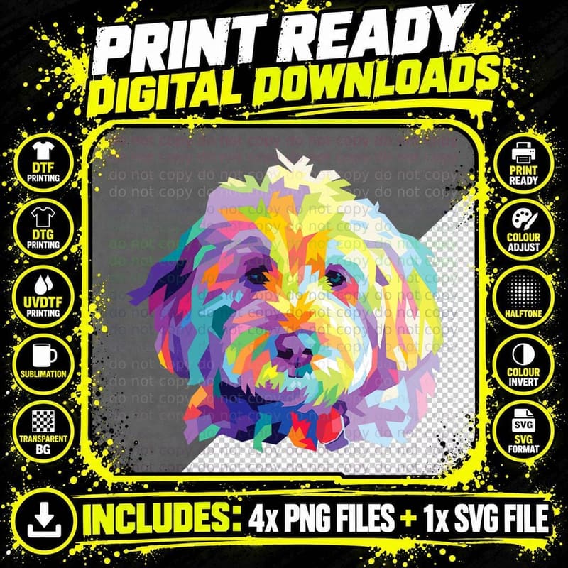 Colorful Dog Goldendoodle Gift Labradoodle Pet Png SVG Digital Bundle