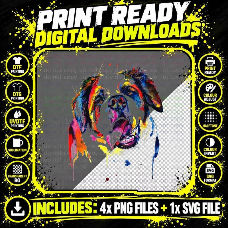Colorful Saint Bernard Dog Love-R Dad Mom Png SVG Digital Bundle