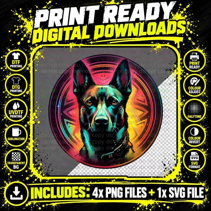 Colourful Belgian Malinois Dog Dad Mom Graffity Png SVG Digital Bundle