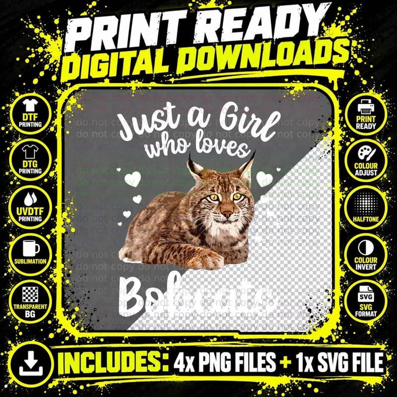 Cool Bobcat for Girls Kids Women Cat Animal Lover Png SVG Digital Bundle