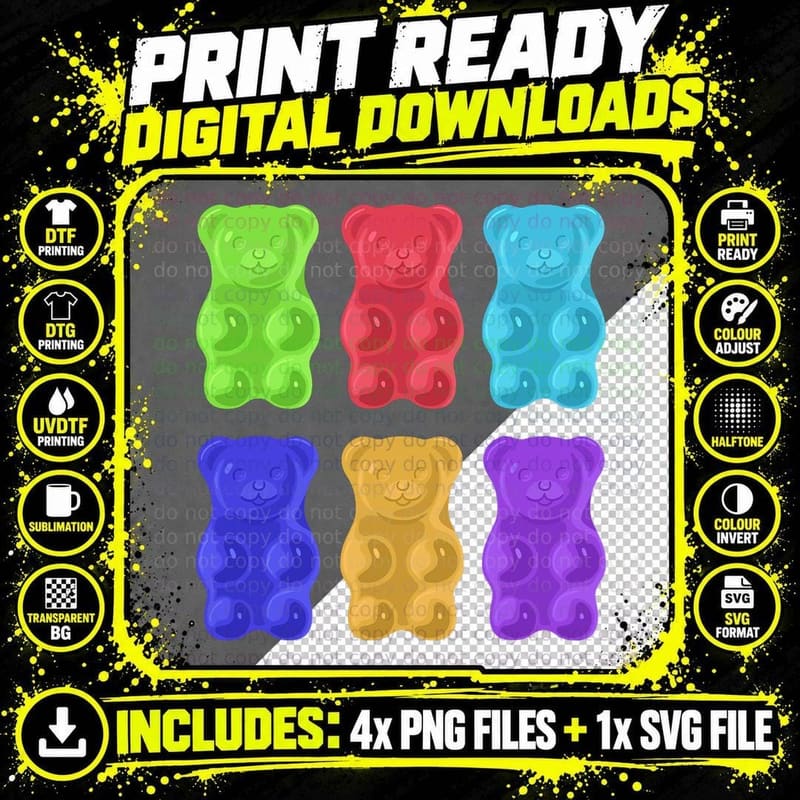 Cool Gummy Bear Art for Girls Kids Toddler Candy Gummies Png SVG Digital Bundle