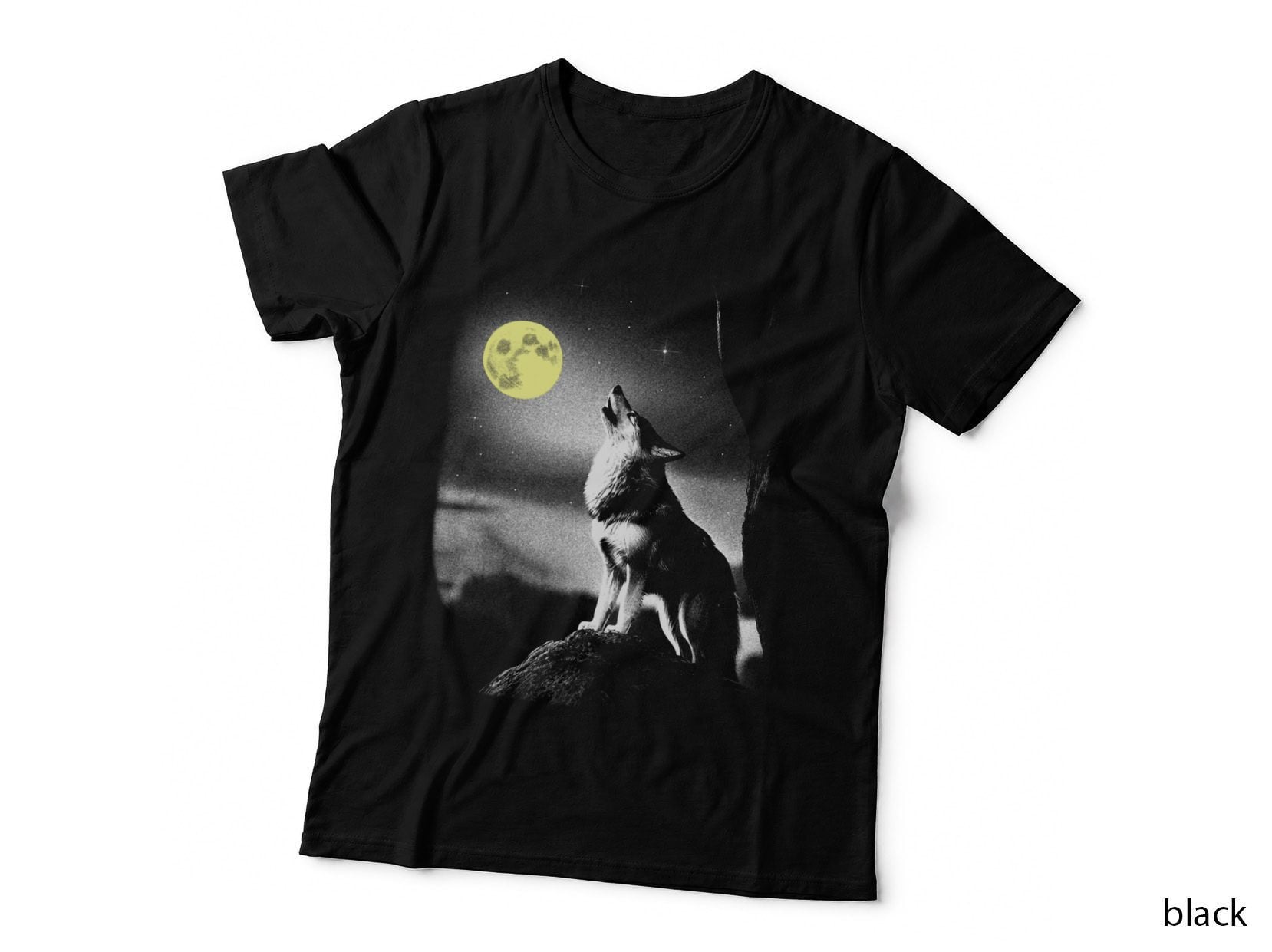 Cool Wolf That Howls Around the Moon Under a Starry Sky T-Shirt