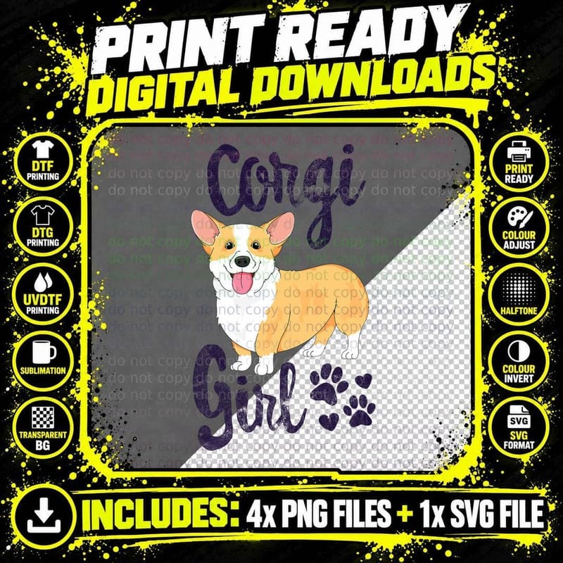 Corgi Girl T-Shirt Women Puppy Mom Dog Mama Lover Gift Png SVG Digital Bundle