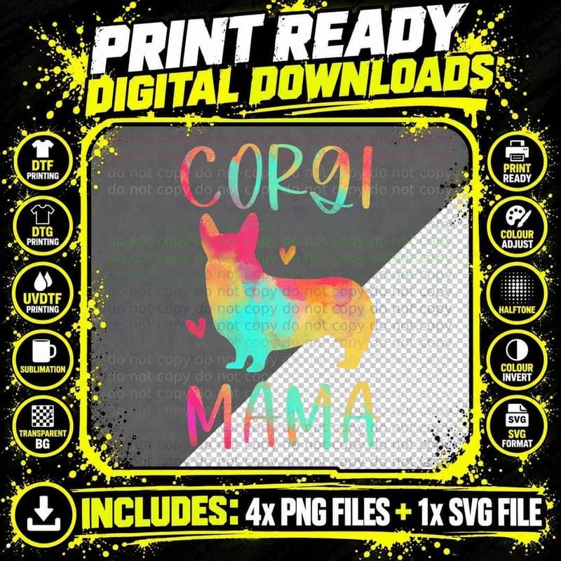 Corgi Mama Colorful Welsh Corgi Gifts Dog Mom, Pet Lover Png SVG Digital Bundle