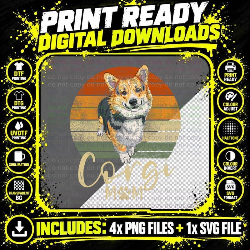 Corgi Mom Retro Sunset Corgi Lover Gifts Dog Mama Png SVG Digital Bundle