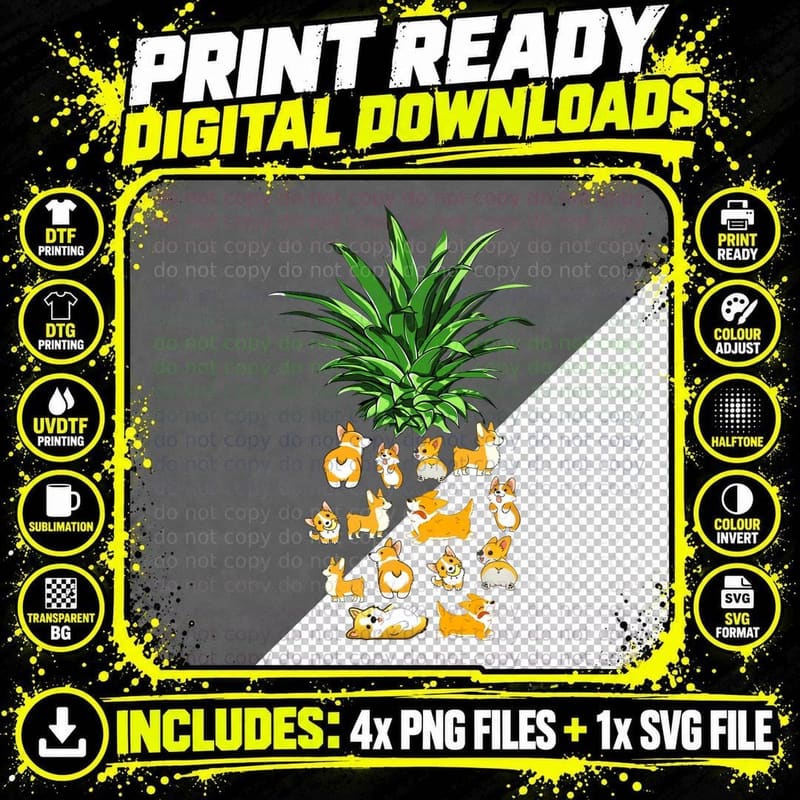 Corgi Pineapple Funny Dog Lover Shirt, Boho Chic Png SVG Digital Bundle