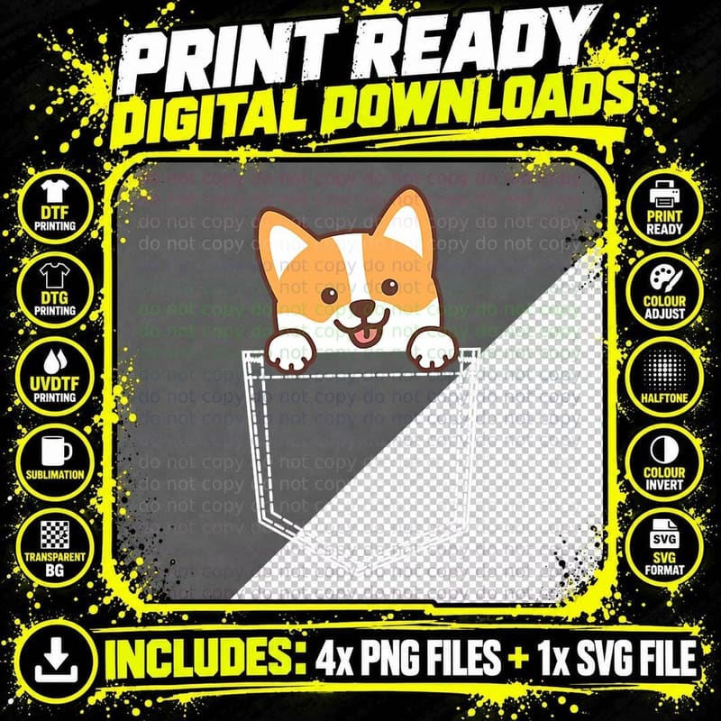 Corgi in Pocket Funny Corgi Shirt, Cute Graphic Dog Love Png SVG Digital Bundle