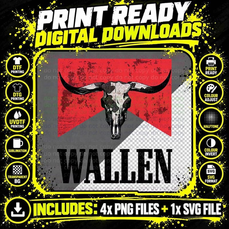 Country Music Western Cow Skull T-Shirt Png SVG Digital Bundle