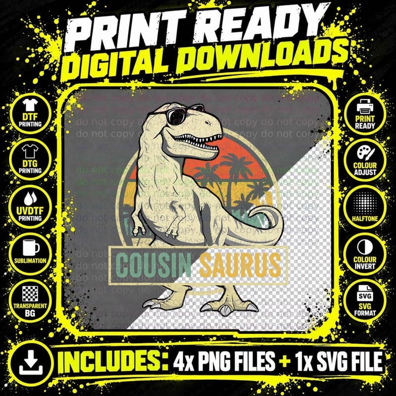 Cousinsaurus T Rex Dinosaur Cousin Saurus Boy Family Png SVG Digital Bundle
