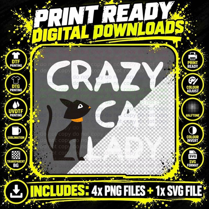 Crazy Cat Lady, Funny Cat Lover Gift, for Women Png SVG Digital Bundle