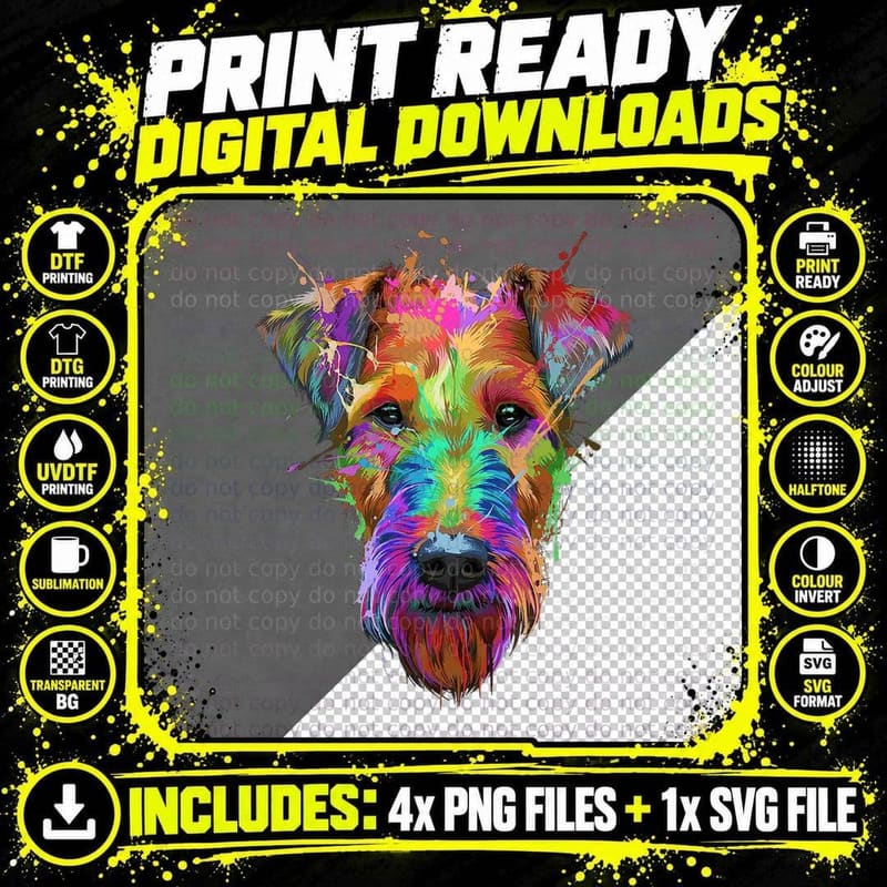 Cute Airedale Terrier Dog Colorful Pop Art Style Retro Png SVG Digital Bundle