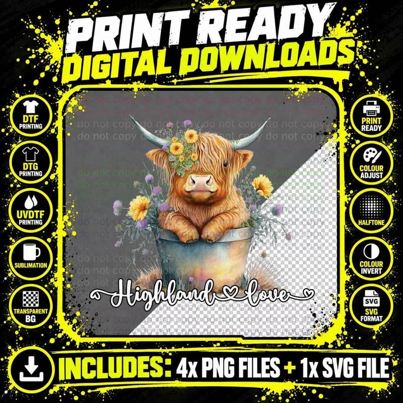 Cute Baby Highland Cow Calf Highland Love Spring Pastel Png SVG Digital Bundle