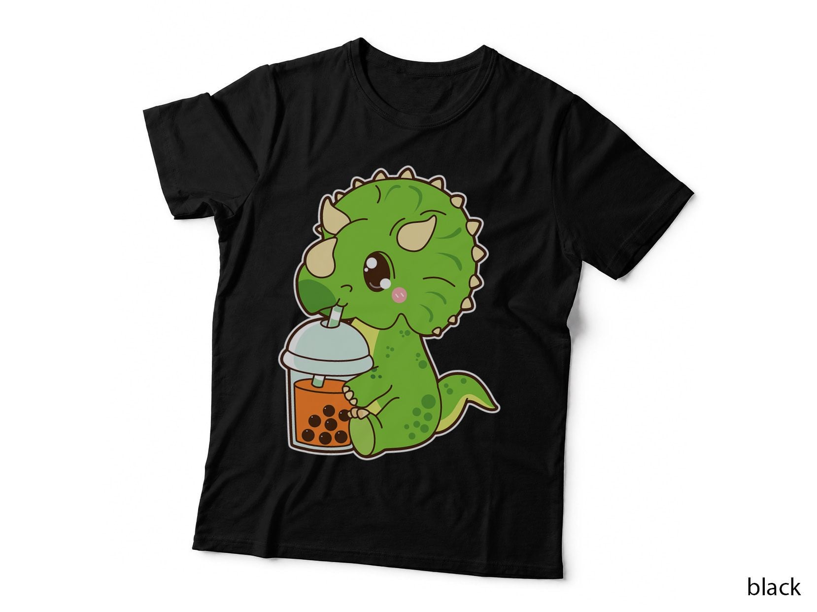 Cute Boba Triceratops Dinosaur Thai Iced Bubble Milk Tea T-Shirt