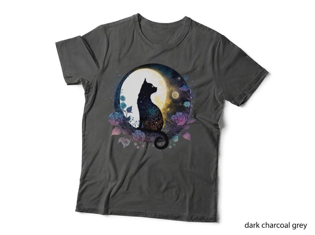Cute Cat Motif Cat in Moonlight Cat, Night Sky, Feline Lover Gift T-Shirt