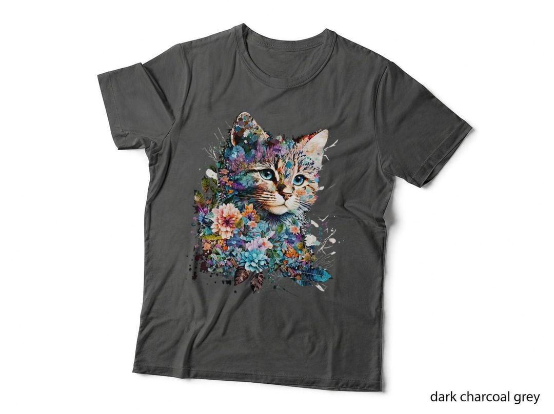 Cute Cat Motif Cat with Flowers Cat, Floral Cat, Animal Lover Gift T-Shirt