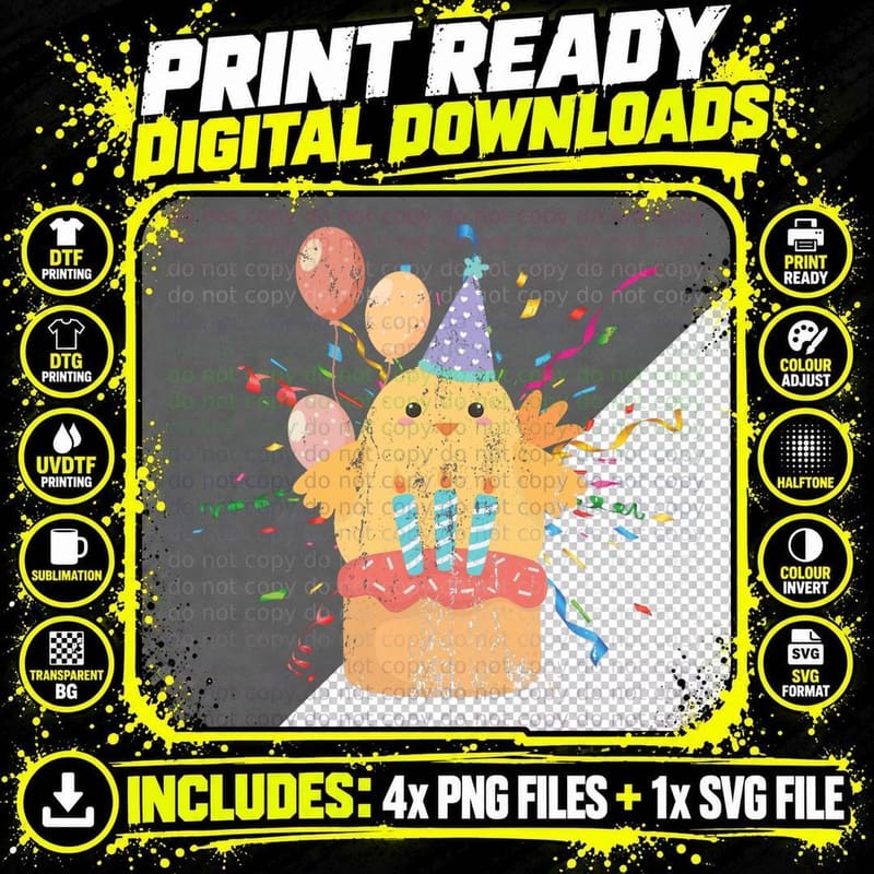 Cute Chicken Birthday Cake Kids Anniversary Party Png SVG Digital Bundle