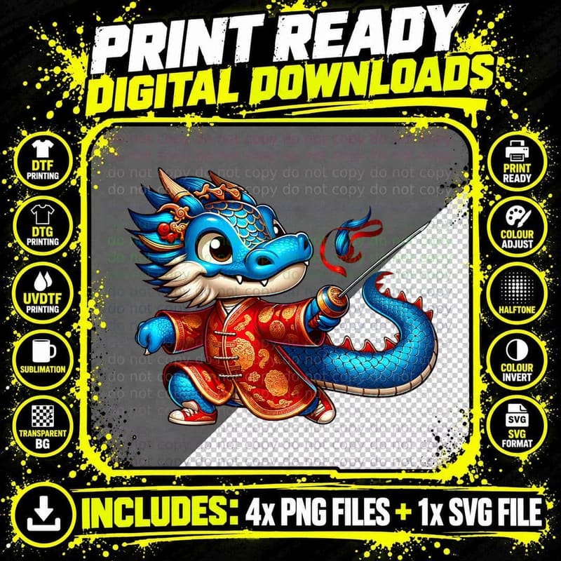Cute Chinese Dragon Happy Chinese New Year Kids Fencing Png SVG Digital Bundle