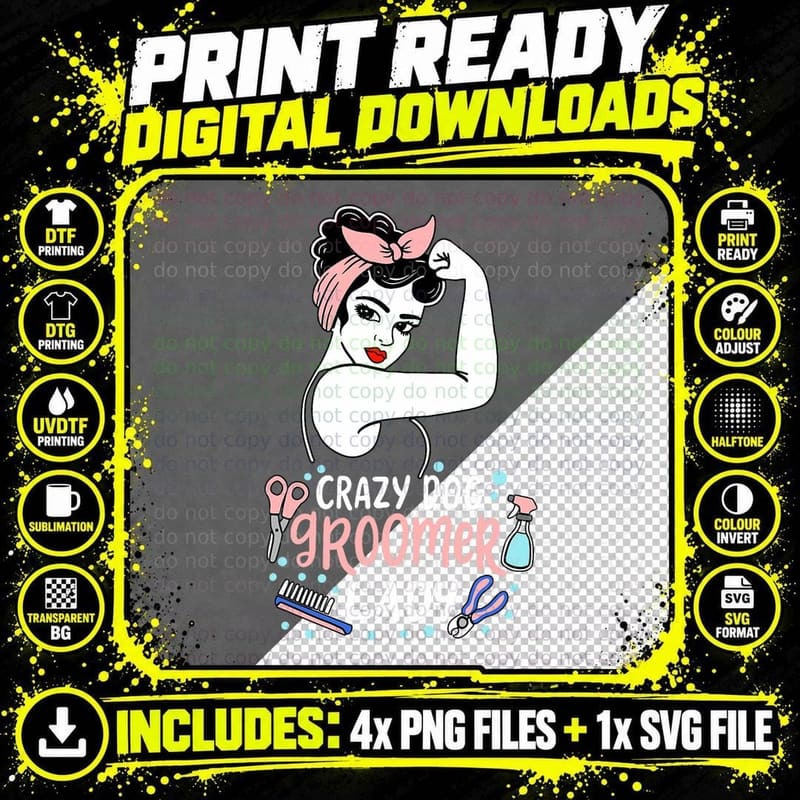 Cute Dog Groomer Lady Funny Puppy Stylist, Pet Care Png SVG Digital Bundle