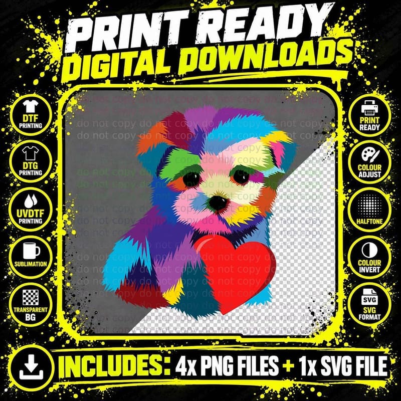 Cute Dog Rescue Gift for Women Men Teens Rainbow Puppy Png SVG Digital Bundle