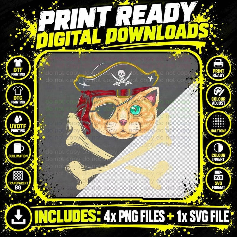 Cute Funny Pirate Cat Amazing Design Pirate Costume Png SVG Digital Bundle