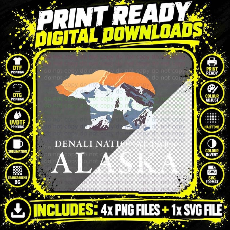 Cute Grizzly Bear Tees - Denali National Park Alaska Png SVG Digital Bundle