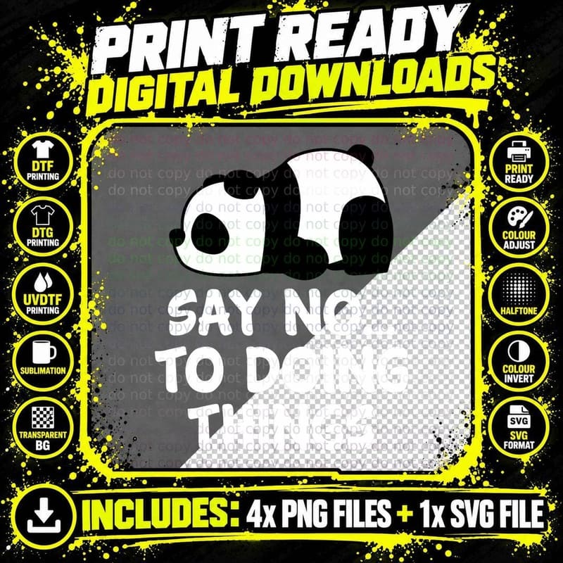 Cute Nope Panda Bear Lover Funny Say No to Doing Things Png SVG Digital Bundle