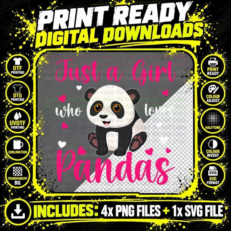 Cute Panda Lover Just a Girl Who Loves Pandas T-Shirt Png SVG Digital Bundle