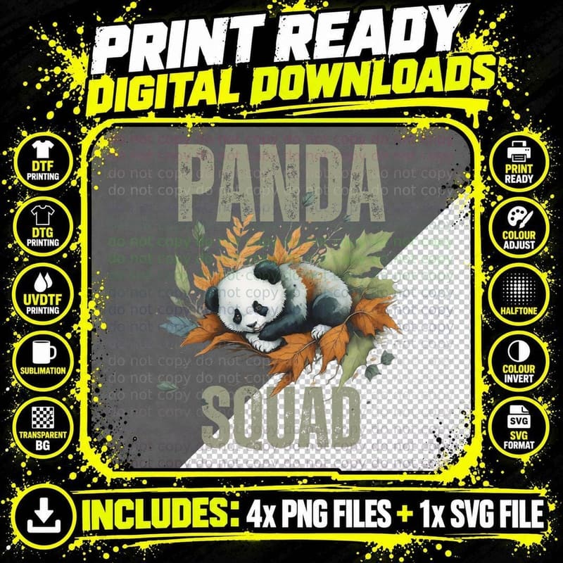 Cute Pandas Bear Lover Watercolor Design for Kids Png SVG Digital Bundle
