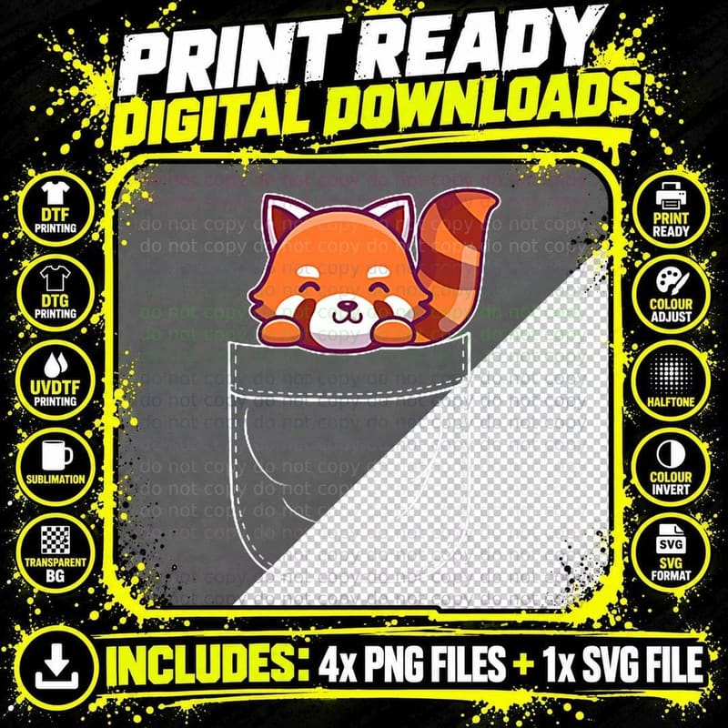 Cute Red Panda in Pocket, Animal Lover Gift Png SVG Digital Bundle