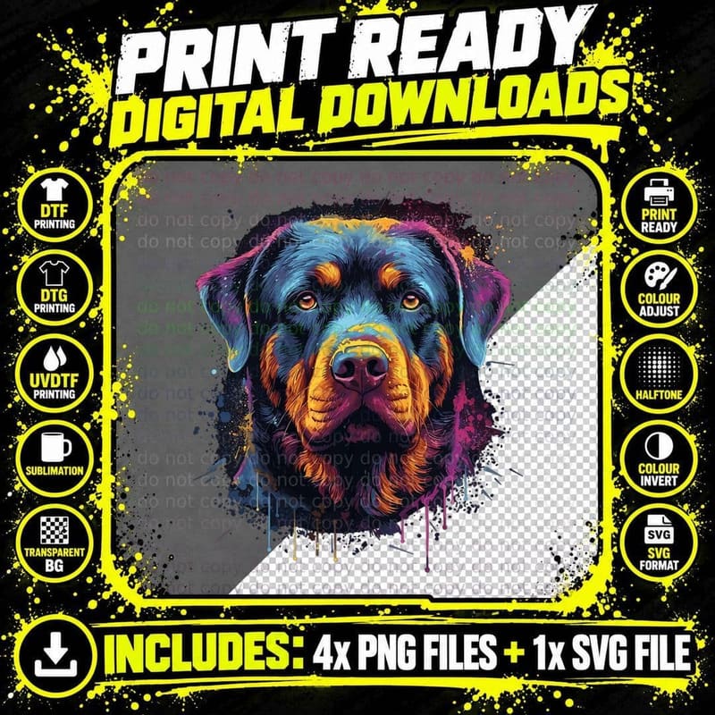 Cute Rottweiler Dog Lover Colorful Men Women Boys Girls Png SVG Digital Bundle