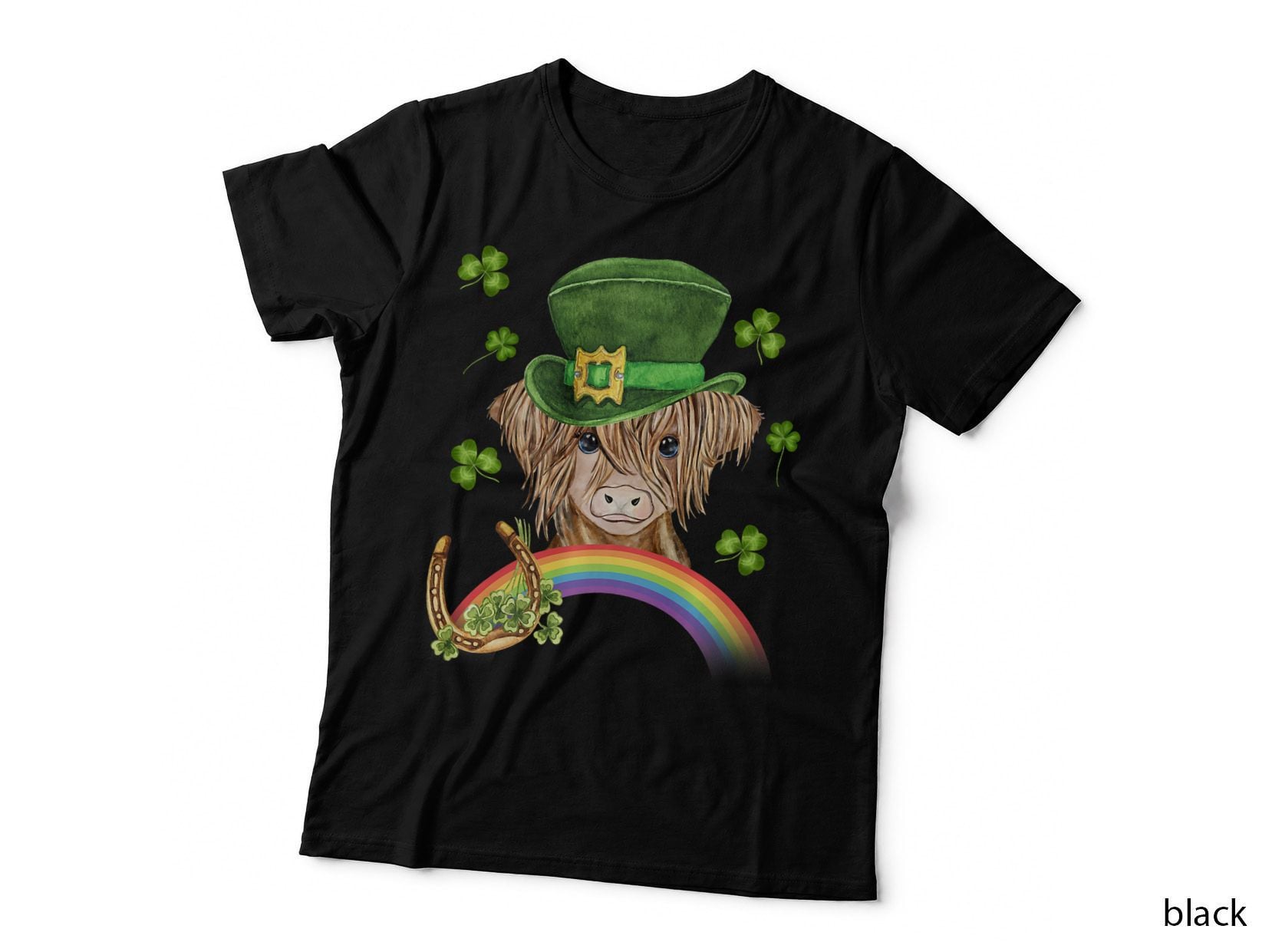 Cute St Patricks Day Highland Cow Lucky Leprechaun Heifer T-Shirt, Gift Tee