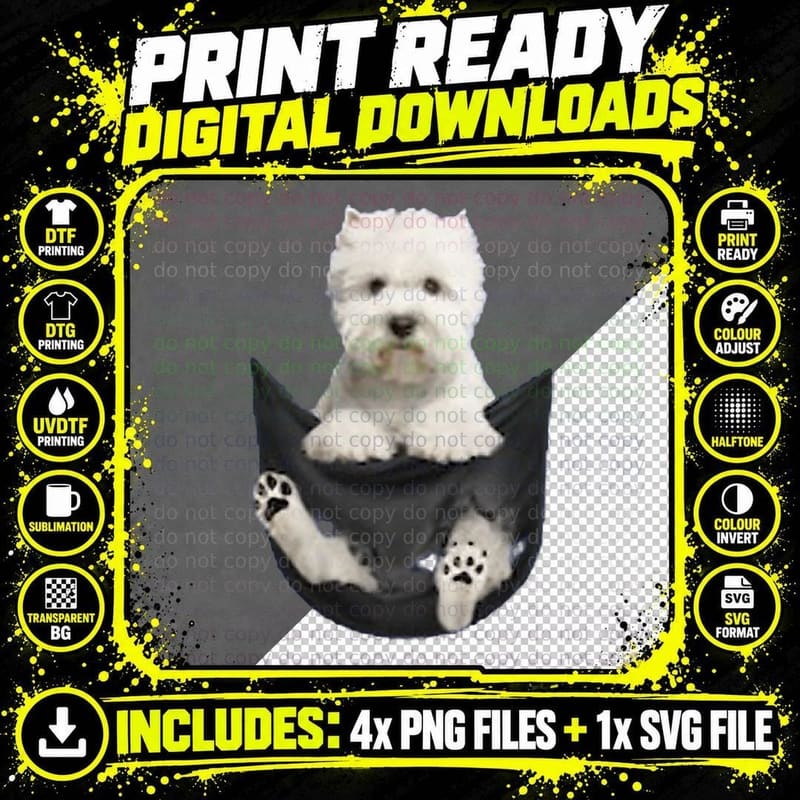 Cute Westie Mom West Highland White Terrier in Pocket Png SVG Digital Bundle
