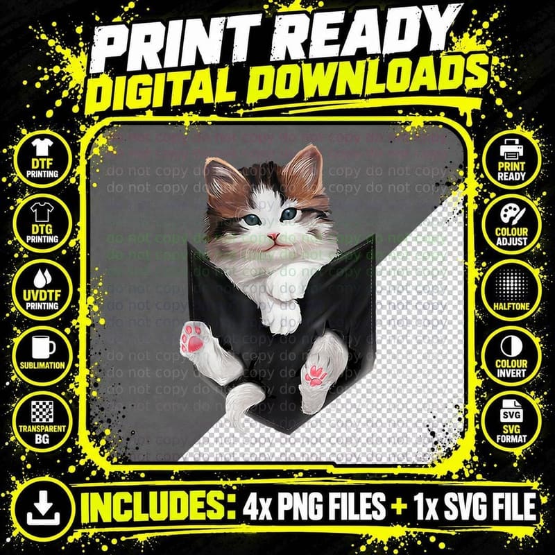 Cute White Kitty in Pocket Cruel Summer Cat Lover Png SVG Digital Bundle
