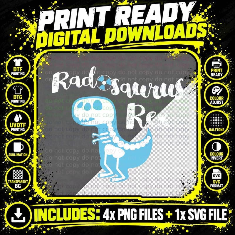 Cute X-Ray Tech Tshirt, Radiology Dinosaur Graphic Gift Png SVG Digital Bundle
