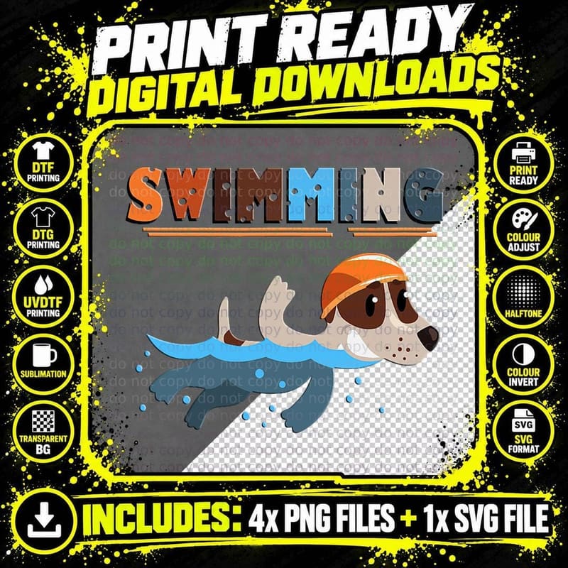 Cutie Swimming Dogs Funny, Cute Dog Art, Humor for Women Png SVG Digital Bundle