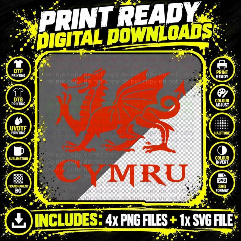 Cymru Wales Welsh Cardiff Dragon T-Shirt Png SVG Digital Bundle