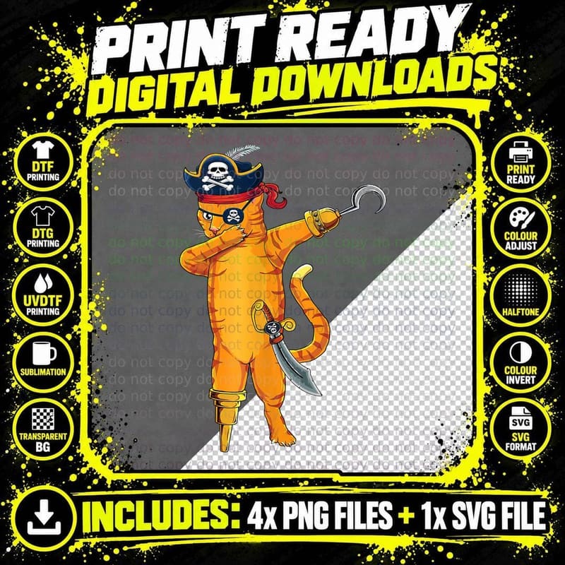 Dabbing Pirate Cat- Dab & Pet Kitten Lover T-Shirt Png SVG Digital Bundle