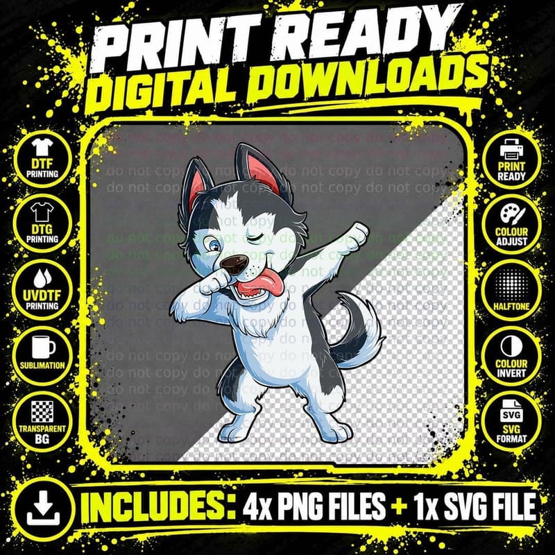 Dabbing Siberian Husky Dog Lover Boys Kids Dab Funny Png SVG Digital Bundle