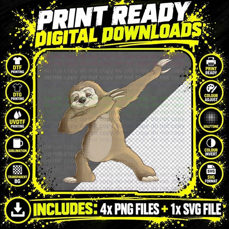 Dabbing Sloth - Funny Slow-Moving Animal Gift T-Shirt Png SVG Digital Bundle