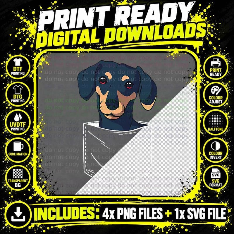 Dachshund Dog Pocket, Weiner Dog, Sausage Dog, for Women Png SVG Digital Bundle