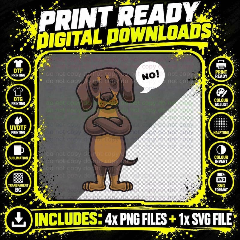 Dachshund Funny Stubborn Dog, Weiner Dog Humor Png SVG Digital Bundle