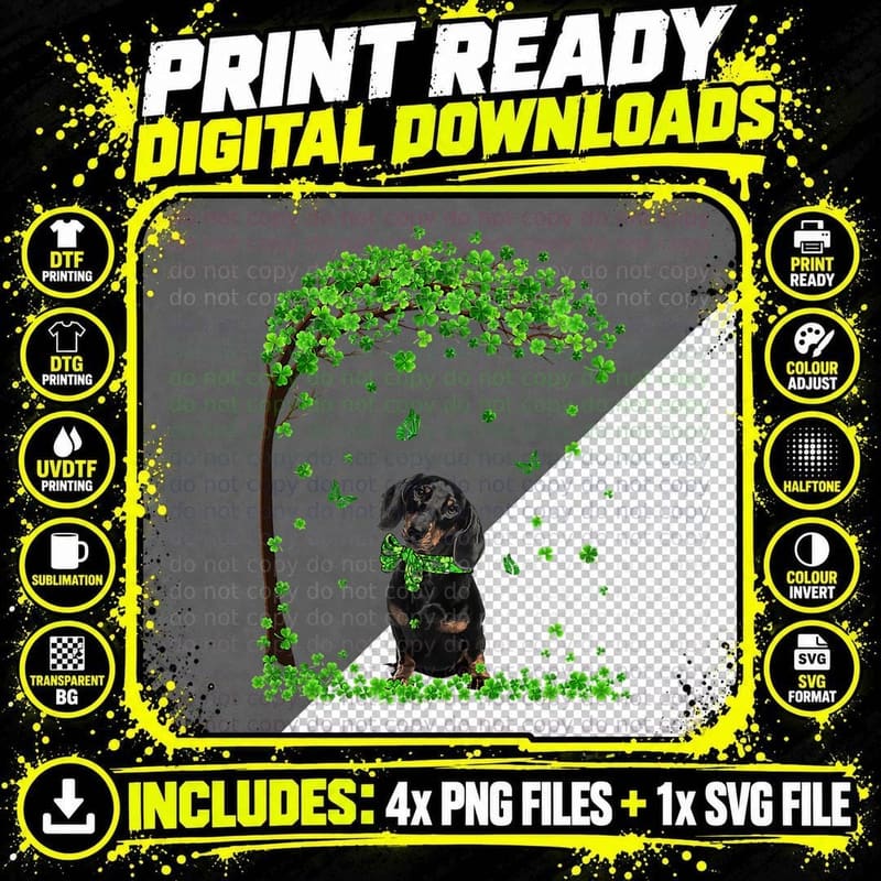 Dachshund St Patricks Day Lover Irish Shamrock Dog Loves Png SVG Digital Bundle