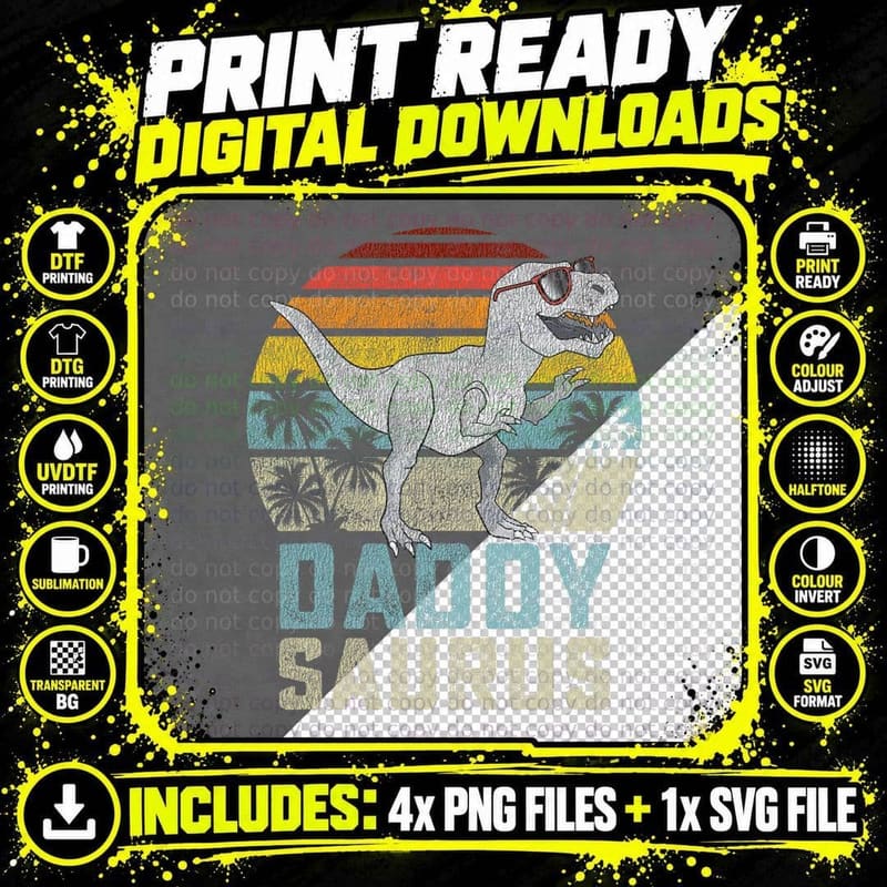 Daddysaurus T Rex Dinosaur Daddy Saurus Family Matching Png SVG Digital Bundle