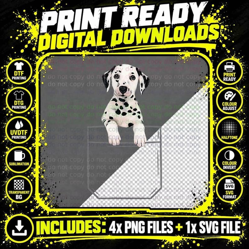 Dalmatian in Pocket Funny Dog - Dog Lovers, Cute Animal Png SVG Digital Bundle