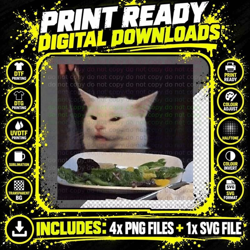 Dinner Table Cat Meme Funny Internet Yelling Confused Png SVG Digital Bundle