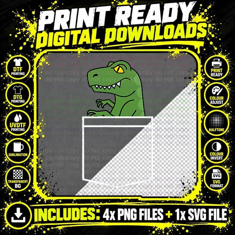 Dinosaur - Minimalistic Pocket Design - Funny Dino Png SVG Digital Bundle