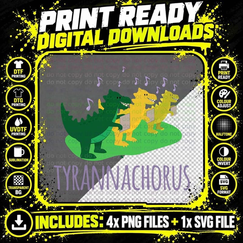 Dinosaur Chorus Choir Singing Music Singer Musician Gift Png SVG Digital Bundle